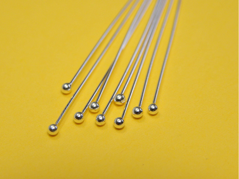 Dünne 925 Sterlingsilber Nietstifte 38 mm mit Kugel - 10 Stück