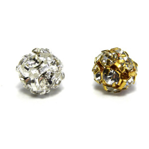 8 mm Round Rhinestone Beads, Strass Balls - Gold o...