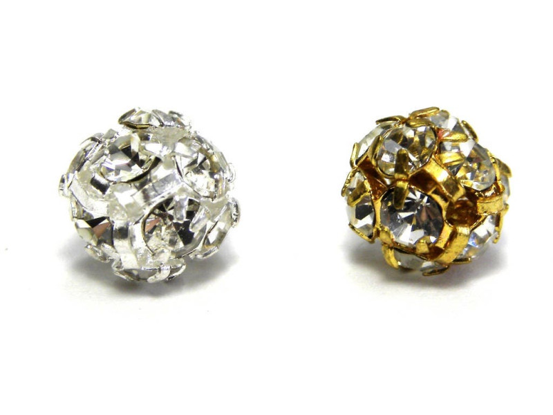 8 mm runde Strassperlen/Strasskugeln  - Gold oder Silber/Crystal (2 Stk)