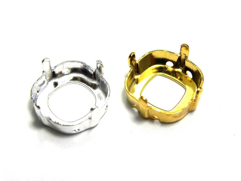 2 pc. Square EfSa Sew-on Settings for Swarovski® 12 mm Square Fancy Stones (4470) - Gold or Silver plated
