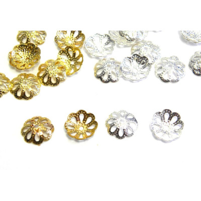 8.5 mm Large Flower Bead Caps - Gold or Silver Plated (50 Pc.)