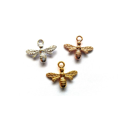15 mm Sterling Silver 925 Bee Charm, Bee Pendant - Silver, 18 K rose gold plated and 24 K Yellow gold plated - 1 or 10 pc