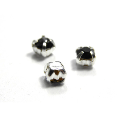 20x Strassteine zum Aufnähen 3,8 mm - Jet Black Schwarz/Silber