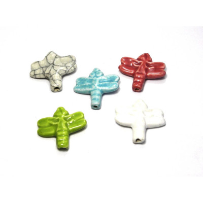 1 pc. Hand Painted Dragonfly Ceramic Bead, Large Porcelain Dragonfly 31 mm