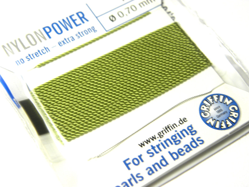2m Griffin Nylon Power Bead Cord Perlseide mit Nadel - Jadegrün (alle Größen)