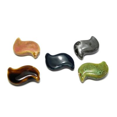 1 pc. Hand Painted S-Shaped Ceramic Bead, Large Porcelain Wave-Shaped Bead 31 mm