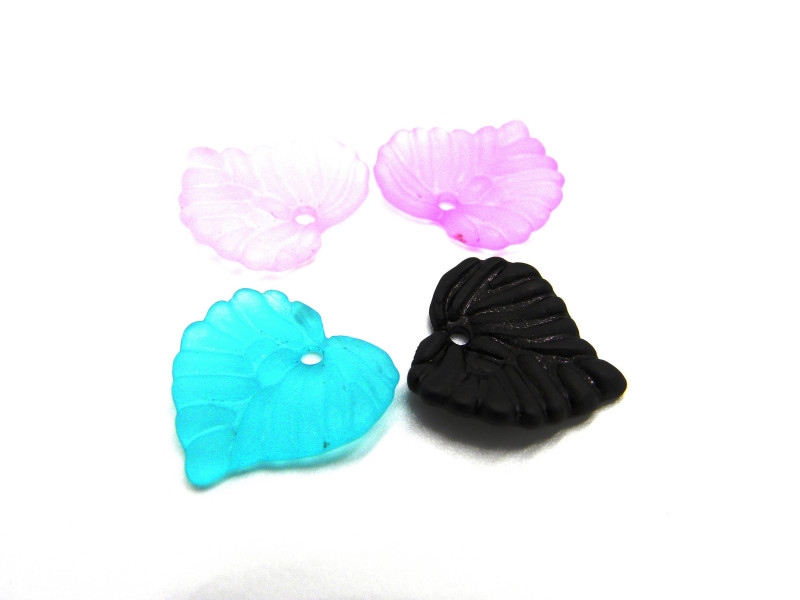 15 mm (0.6 Inch) Matt Acrylic Leaf Charms - Embossed - Light Blue (Teal), Pink, Purple, Black (20 Pc) or Mixed Colours (100 P