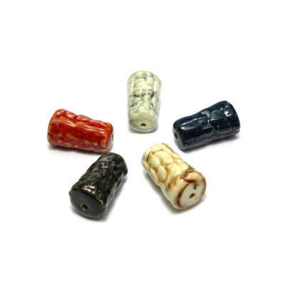 1 pc. Hand Painted Conical Tube Ceramic Bead, Large Porcelain Cone Bead with Bark Pattern 28 mm