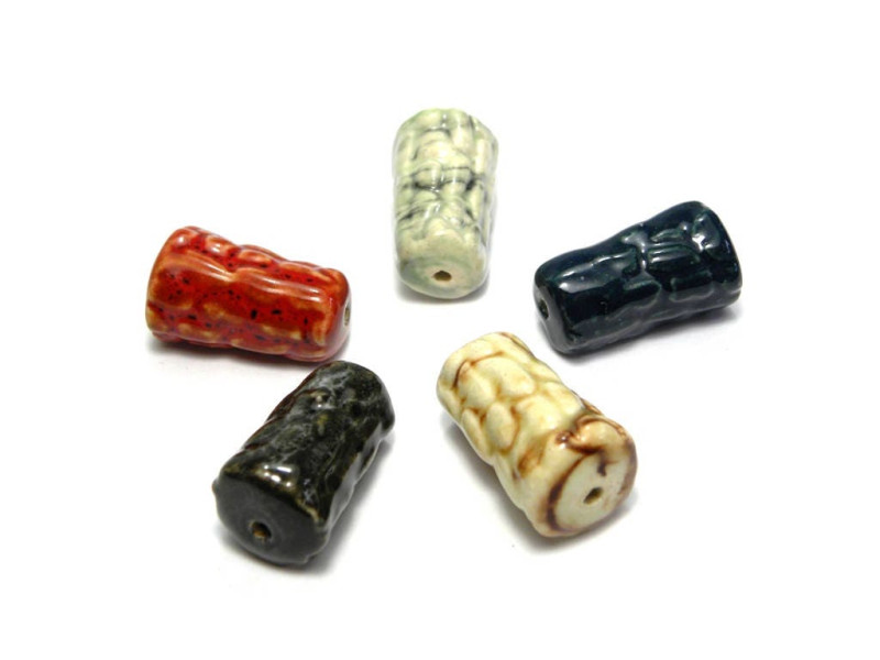 1 pc. Hand Painted Conical Tube Ceramic Bead, Large Porcelain Cone Bead with Bark Pattern 28 mm
