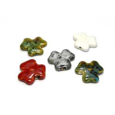 28 mm Hand Painted Clover Ceramic Bead, Large Porcelain Shamrock Bead