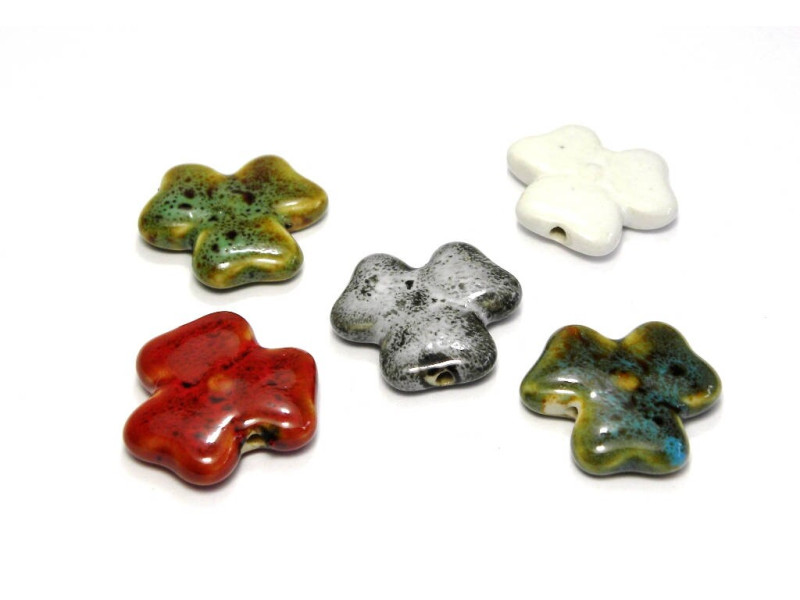 28 mm Hand Painted Clover Ceramic Bead, Large Porcelain Shamrock Bead