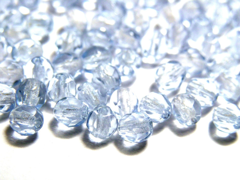 4 mm Small Round Faceted Fire-polished Czech Glass Beads - Light Sapphire - 30 or 100 pc