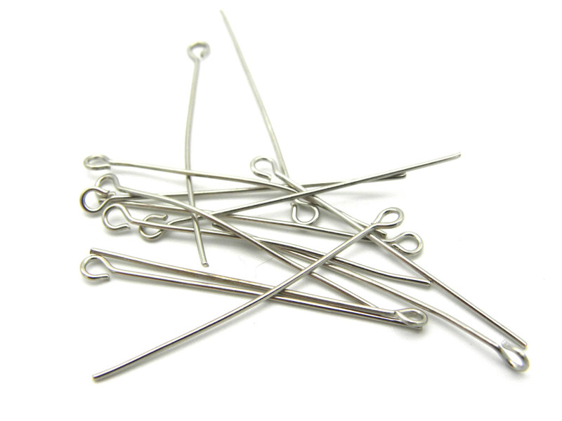 40 mm x 0.7 mm Kettelstifte aus Edelstahl - Verbindungsstifte - Platin Silber (100 Stck.)