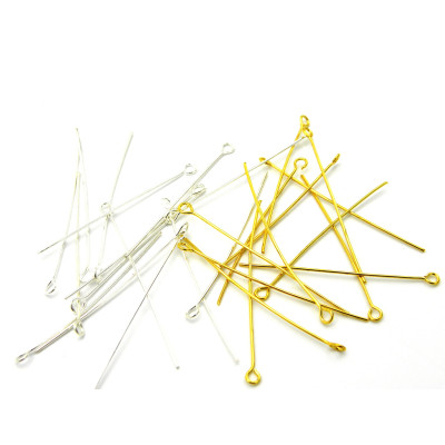 38 mm (1.5 inch) x 0.6 mm (22 GA) Thin Medium HQ Brass Eye pins - Gold Plated or Silver Plated Eyepins (100 Pc.)