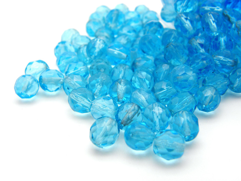 8 mm Round Faceted Fire-polished Czech Glass Beads - Aquamarine - 15 or 50 pc