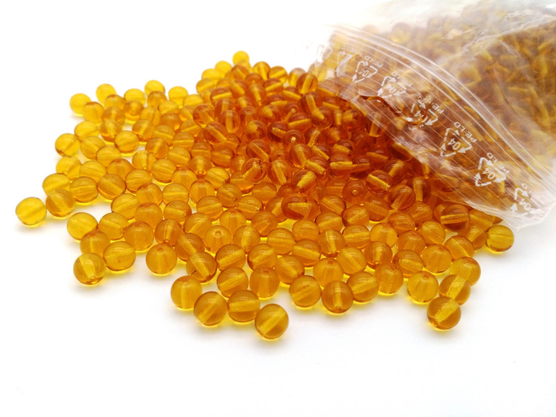 6 mm Traditional Round Czech Pressed Glass Beads - Topaz Brown