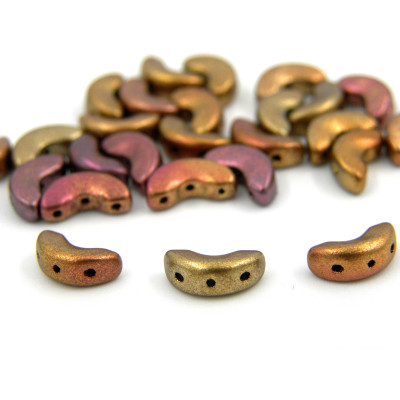 Arcos par Puca® - Moon-Shaped 3-hole Beads - 10 mm - Yellow Gold Metallic Iris - 10g (~45 beads)