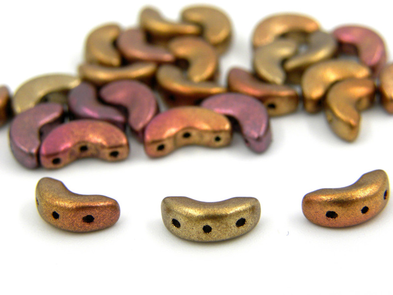 Arcos par Puca® - Moon-Shaped 3-hole Beads - 10 mm - Yellow Gold Metallic Iris - 10g (~45 beads)