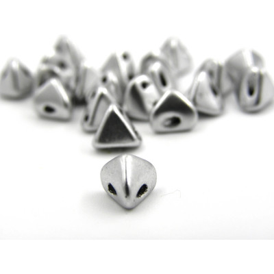 Superkhéops par Puca® - Silver Aluminium Mat - 10g (~55 beads)- Pyramid-Shaped 2-hole Czech Beads (6mm)