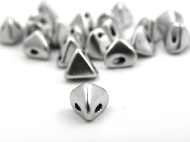 Superkhéops par Puca® - Silver Aluminium Mat - 10g (~55 beads)- Pyramid-Shaped 2-hole Czech Beads (6mm)