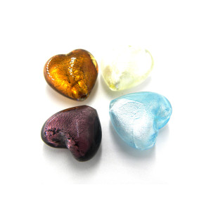 Große Glas-Herzperlen mit Silberfolie 20 mm - 2 St... Große Glas-Herzperlen mit Silberfolie 20 mm - 2 St...