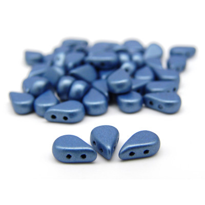Amos par Puca® Tear Drop-Shaped 2-hole Czech Glass Beads - 5.5 x 2.5mm - Metallic blue Mat - 10 g (~53 beads)