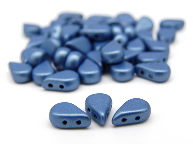 Amos par Puca® Tear Drop-Shaped 2-hole Czech Glass Beads - 5.5 x 2.5mm - Metallic blue Mat - 10 g (~53 beads)