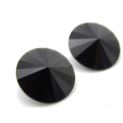 Swarovski® 1122 Rivoli, Round Facet Cut Stones 14 mm - Jet Black - Unfoiled (Black on Both Sides) - 2 pc
