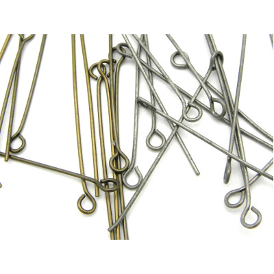 1.5 Inch (38 mm) x 0.6 mm (22 GA) Thin Medium Brass Eye pins - Antique Gold or Antique Silver (100 Pc.)