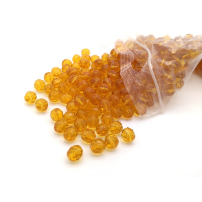 8 mm Round Faceted Fire-polished Czech Glass Beads - Topaz - 15 or 50 pc