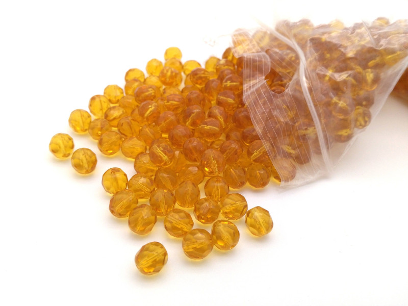 8 mm Round Faceted Fire-polished Czech Glass Beads - Topaz - 15 or 50 pc