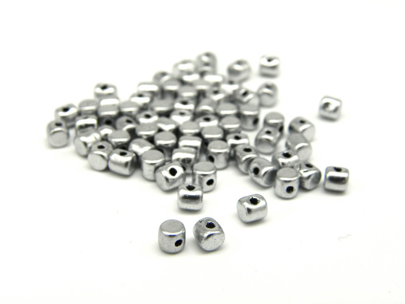 Minos par Puca® Small Barrel-Shaped Glass Beads 3 mm - Silver Aluminium Mat