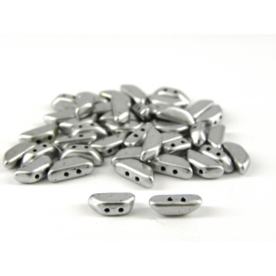 Tinos par Puca® - Silver Aluminium Mat - 10g (Approx. 50 beads) - Trapezium-shaped 2-hole Beads (4x10 mm)