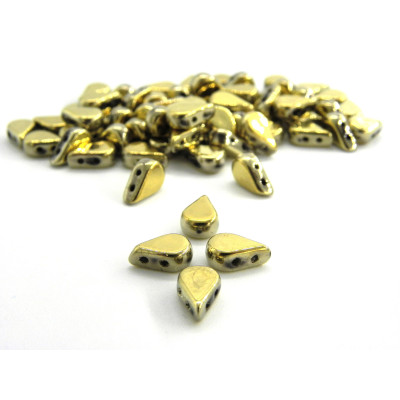 Amos par Puca® 18K Gold Coloured Tear Drop-Shaped 2-hole Czech Glass Beads - 5.5 x 2.5mm - Full Dorado - 10 g (~53 beads)
