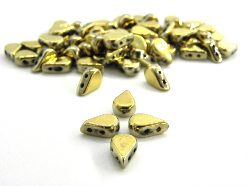Amos par Puca® 18K Gold Coloured Tear Drop-Shaped 2-hole Czech Glass Beads - 5.5 x 2.5mm - Full Dorado - 10 g (~53 beads)