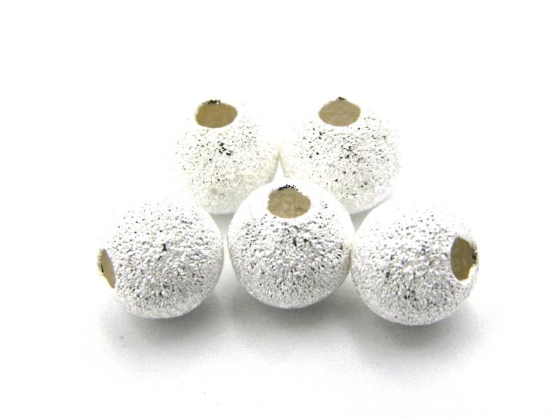 6 mm Runde Sterlingsilber Perlen 6mm mit sandgestrahlter Oberfläche (5 Stk.)