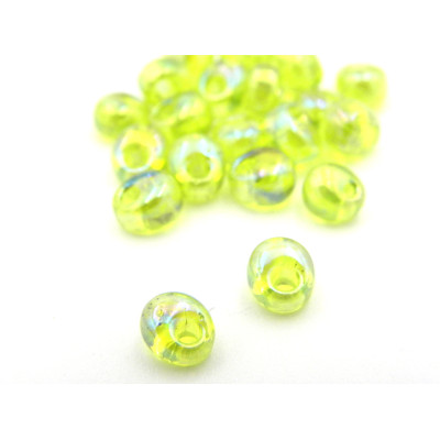 10 g (approx 115 pc.) Miyuki Magatama Beads (7x4 mm) - Transparent Green Rainbow Luster - MA258