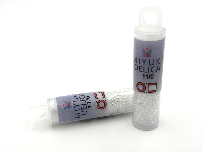 11/0 (1.6 x 1.3 mm) Miyuki Delica Japanese Seed Beads, Cylindrical Seed Beads - DB 050 - Crystal Luster -  7.2 g Vial
