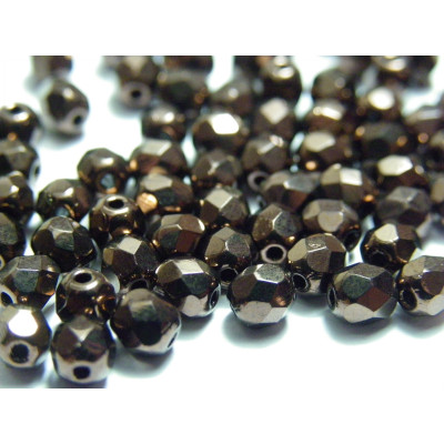 4 mm Round Faceted Fire-polished Czech Glass Beads - Bronze