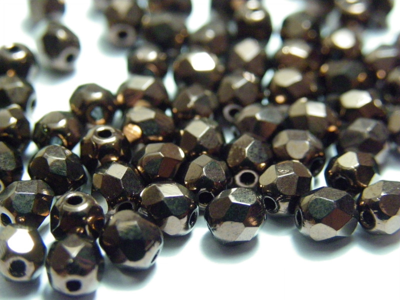 4 mm Round Faceted Fire-polished Czech Glass Beads - Bronze