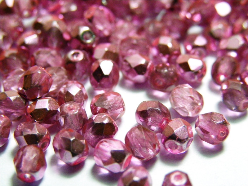 Tschechische feuerpolierte Glasschliffperlen 4 mm - Pink Metallic