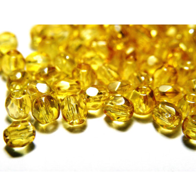 4 mm Round Faceted Fire-polished Glass Beads - Golden Honey