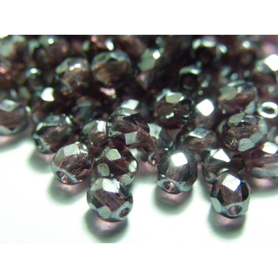 4 mm Round Faceted Fire-polished Czech Glass Beads - Amethyst lustre
