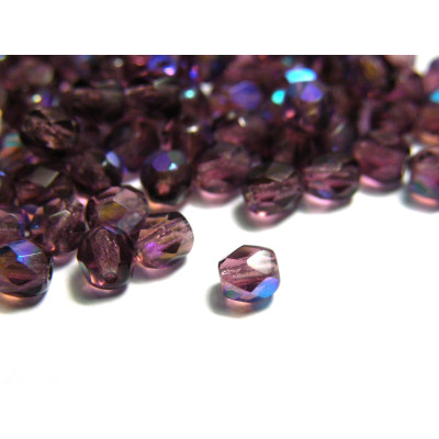 4 mm Round Faceted Fire-polished Czech Glass Beads - Amethyst AB