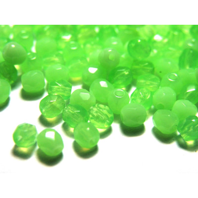 4 mm Round Faceted Fire-polished Czech Glass Beads - Green Alabaster
