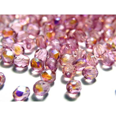 4 mm Round Faceted Fire-polished Czech Glass Beads - Light Amethyst AB