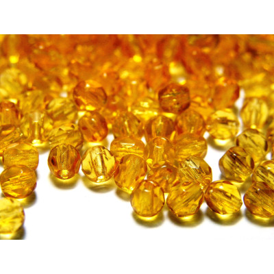 4 mm Round Faceted Fire-polished Czech Glass Beads - Topaz