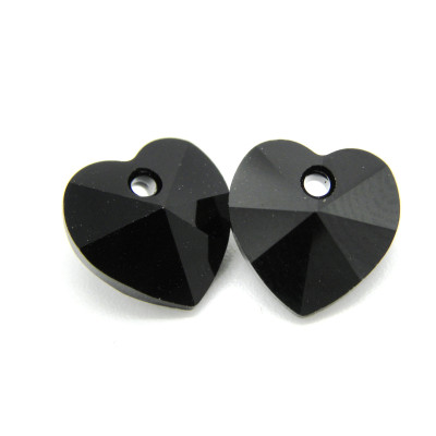 10 mm Swarovski® 6228/6202 Heart Pendant, Faceted Crystal Heart - Genuine Austrian Crystal - Jet Black (2 Pc.)