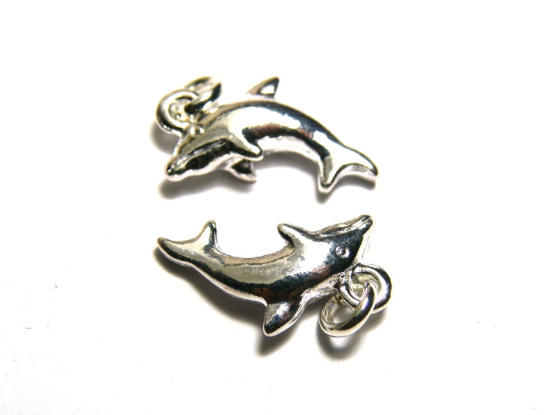 15 mm Dolphin - Alloy Charm With Open Jump Ring (2 pc.) - Silver Plated