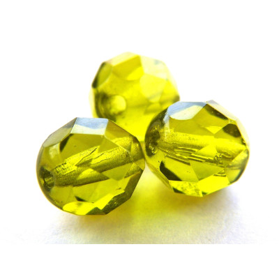 8 mm Round Faceted Fire-polished Czech Glass Beads - Light Olivine - 15 or 50 pc